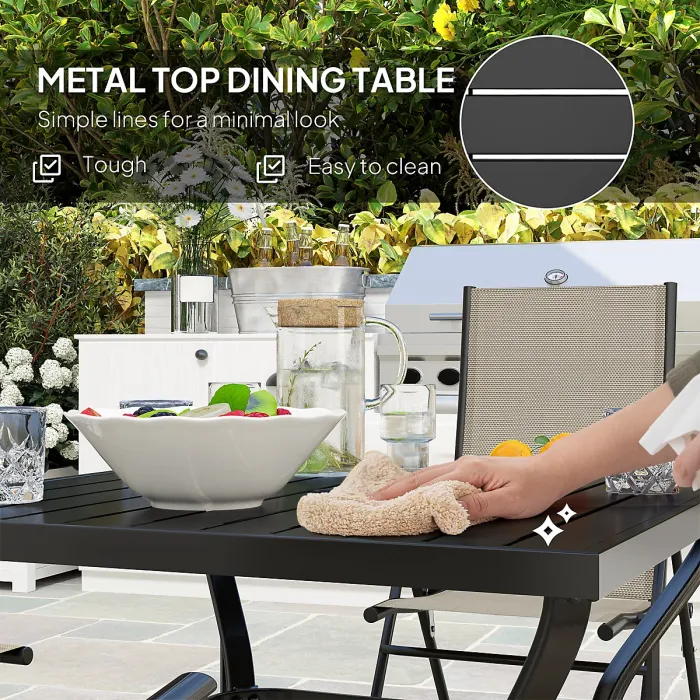Outsunny 5 PCs Garden Dining Set, Folding Chairs and Metal Top Table, Khaki