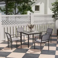 Outsunny 5 Piece Garden Furniture Set with 4 Stackable Armchairs, Grey