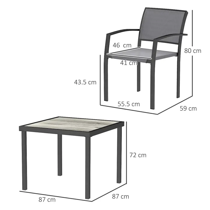 Outsunny 5 Piece Garden Furniture Set with 4 Stackable Armchairs, Grey