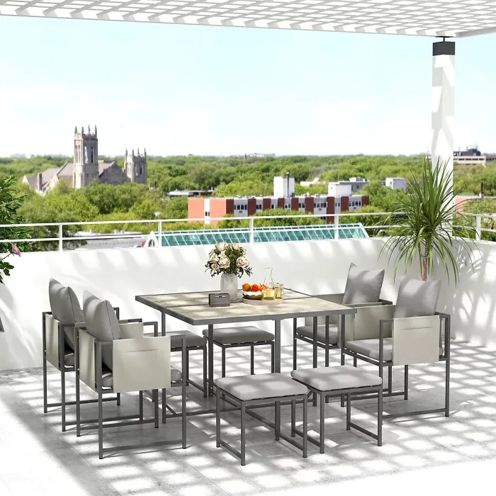 Outsunny 8 Seater Garden Dining Set, Cube Garden Furniture with Cushions