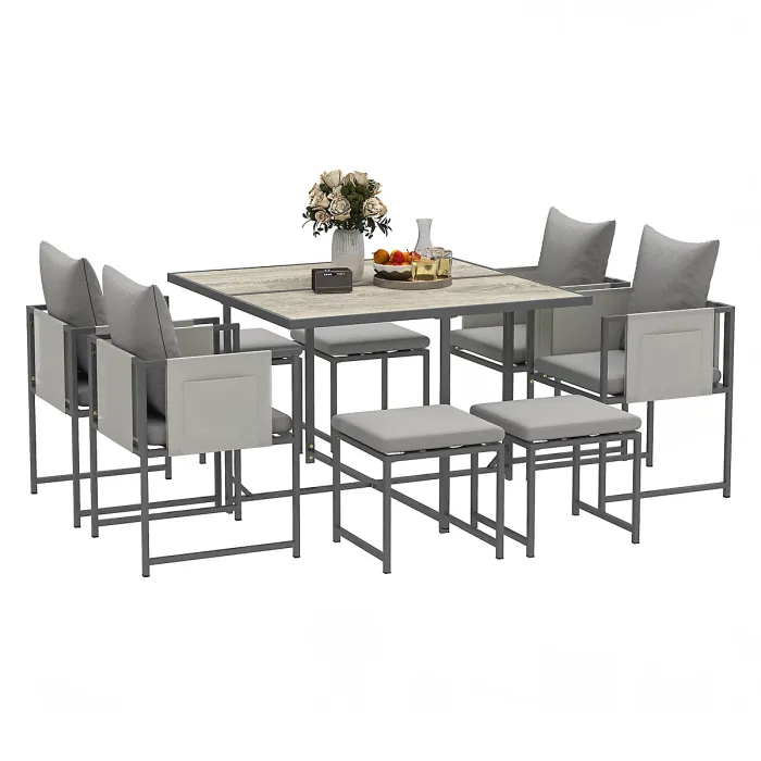 Outsunny 8 Seater Garden Dining Set, Cube Garden Furniture with Cushions