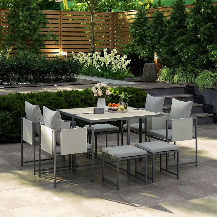 Outsunny 8 Seater Garden Dining Set, Cube Garden Furniture with Cushions