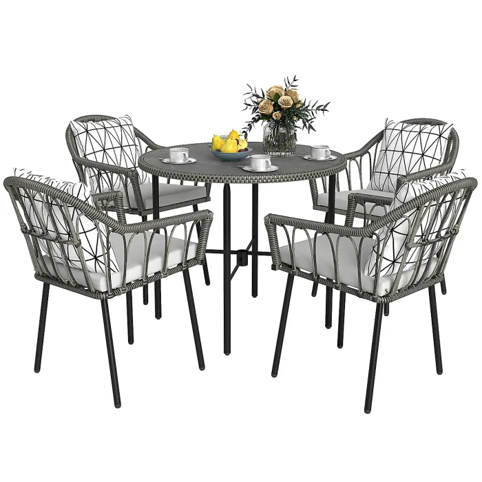 Outsunny 5 Piece Patio Rattan Dining Set w/ Removable Cushions, Grey