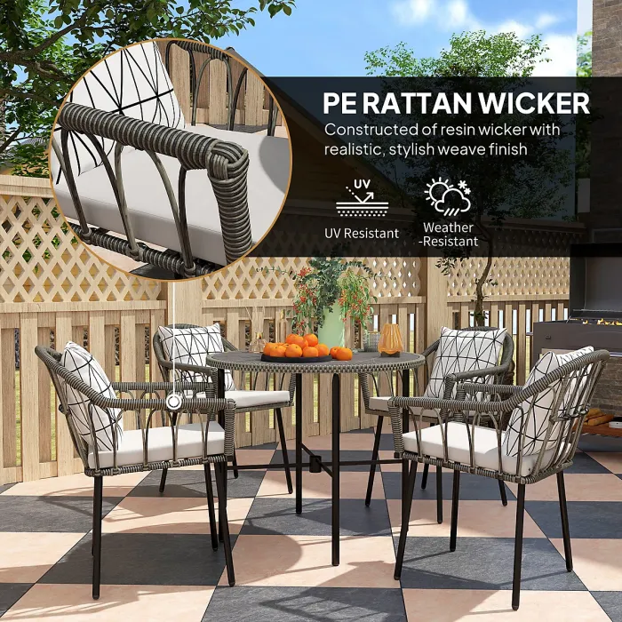 Outsunny 5 Piece Patio Rattan Dining Set w/ Removable Cushions, Grey