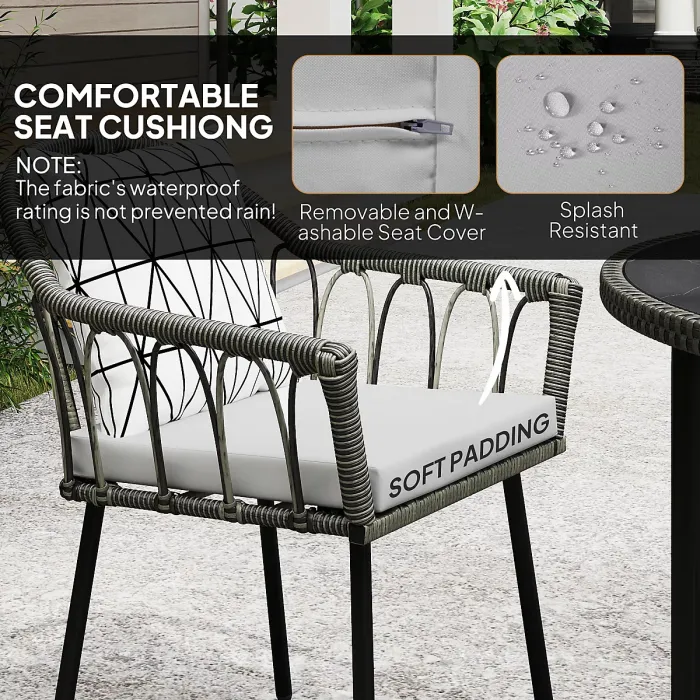 Outsunny 5 Piece Patio Rattan Dining Set w/ Removable Cushions, Grey