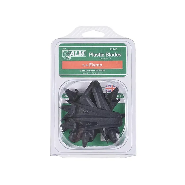 Alm Manufacturing Flymo Plastic Blades Multi Colour (FL245 Plastic Blades Half Moon Mounting to Suit Flymo)