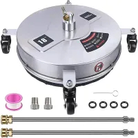 18" Pressure Washer Surface Cleaner w/Wheels, Stainless Steel Concrete Cleaner 4000 Max PSI, 1/4" Quick-Connect Connector w/ 2 Ext