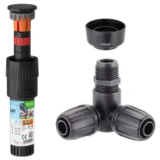 Claber Colibri 90210 360 Degree Pop-Up Sprinkler, Corner Connector & Collar Guard Bundle