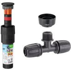 Claber Colibri 90210 360 degree Pop-Up Sprinkler, 3-Way Connector & Collar Guard Bundle