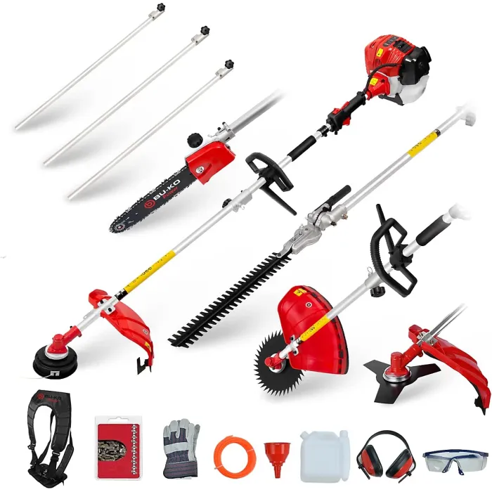 BU-KO 52cc Long Reach Petrol Multi Functional Garden Tool: Strimmer, Hedge Trimmer, Pruner Chainsaw, 3x 1m Extension Pole