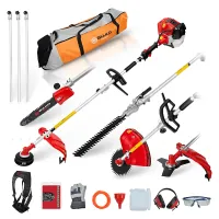 BU-KO 52cc Long Reach Petrol Multi Functional Garden Tool Including: Strimmer, Hedge Trimmer, 3x 1m Extension Poles and Tool Bag
