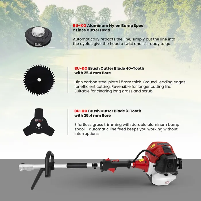 BU-KO 52cc Long Reach Petrol Multi Functional Garden Tool Including: Strimmer, Hedge Trimmer, 3x 1m Extension Poles and Tool Bag