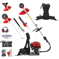 BU-KO 52cc Backpack Long Reach Petrol Strimmers, Brush Cutter, Hedge Trimmer, Pruner, Grass Trimmers, 75cm Extension Pole