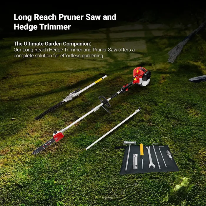 BU-KO 52cc Long Reach Petrol Hedge Trimmer and Pruner Saw with 75cm Extension Pole