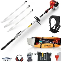 BU-KO 52cc Long Reach Petrol Hedge Trimmer and 3x 75cm Extension Pole w/Toolbag