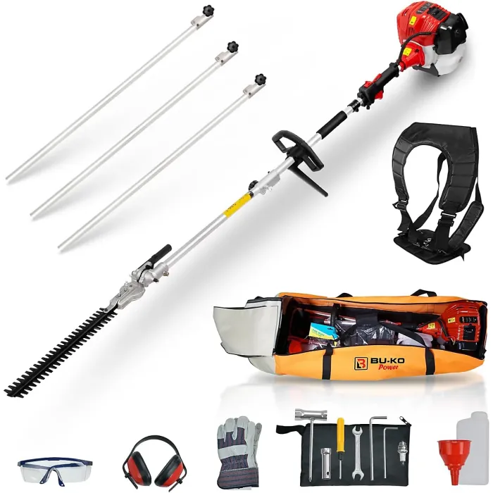 BU-KO 52cc Long Reach Petrol Hedge Trimmer and 3x 75cm Extension Pole w/Toolbag