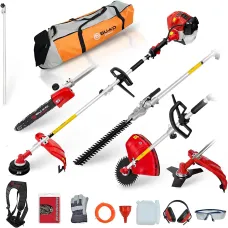 BU-KO 52cc Long Reach Petrol Multi Functional Garden Tool: Strimmer, Hedge Trimmer, Pruner Chainsaw, 1m Extension Pole, Tool Bag