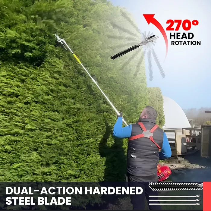 BU-KO 52cc Long Reach Petrol Multi Functional Garden Tool: Strimmer, Hedge Trimmer, Pruner Chainsaw, 1m Extension Pole, Tool Bag