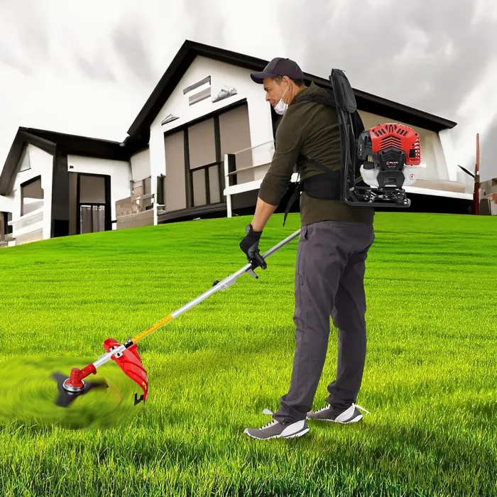 BU-KO 52cc Backpack Petrol Strimmer Garden Tool Including: String Trimmer, Brush Cutter with 3T Blade and 40T Blade Weed Brush Cut