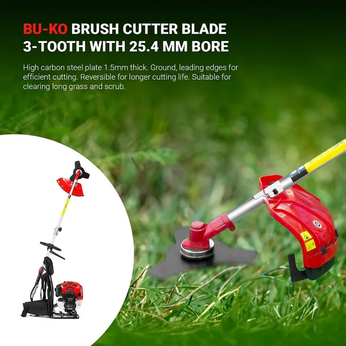 BU-KO 52cc Backpack Petrol Strimmer Garden Tool Including: String Trimmer, Brush Cutter with 3T Blade and 40T Blade Weed Brush Cut