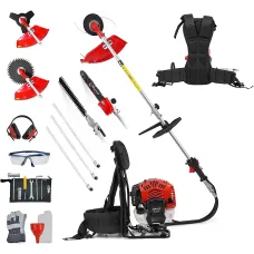 BU-KO 52cc Backpack Long Reach Petrol Multi Functional Garden Tool Strimmers and Brush Cutter, Extendable Hedge Trimmer, Pruner Ch