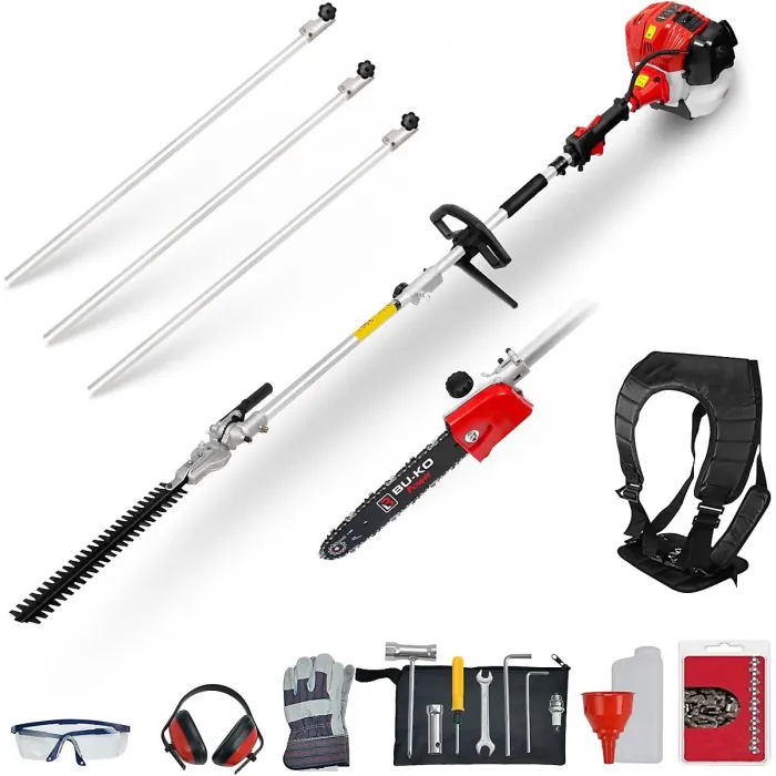 BU-KO 52cc Long Reach Petrol Hedge Trimmer and Pruner Saw including 3X 75cm Extension Pole