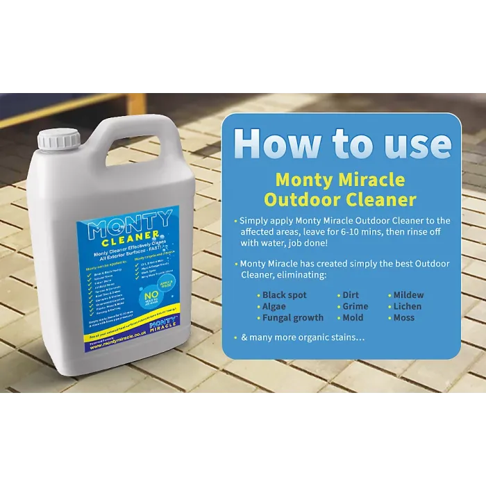 Monty Miracle Fast Patio Cleaner - 5 Litre Outdoor & Garden Surface Cleaner for Patio, Decking, Fencing, Stone, Concrete & Many