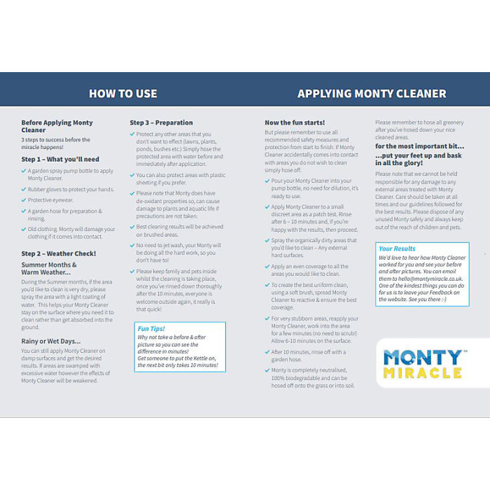 Monty Miracle Fast Patio Cleaner - 5 Litre Outdoor & Garden Surface Cleaner for Patio, Decking, Fencing, Stone, Concrete & Many