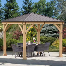Meridian 10 ft. x 10 ft. Premium Cedar Outdoor Patio Shade Gazebo with Architectural Posts and Brown Aluminum Roof