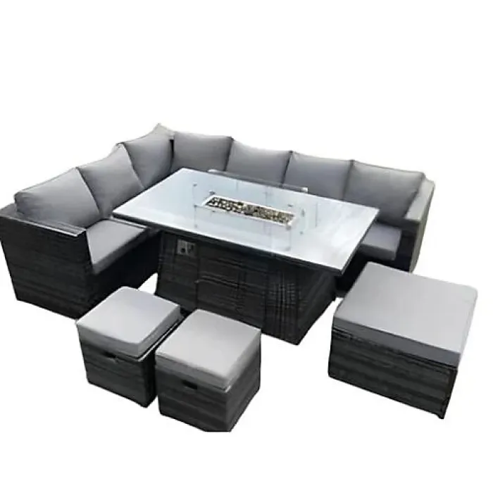 Cardiff 9 Seater Rattan Corner Sofa Set With Fire Pit (Without Rain Cover)