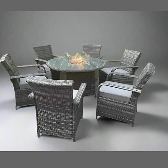 Fenton 6 Seater Round Rattan Garden Set With Fire Pit (Without Rain Cover)