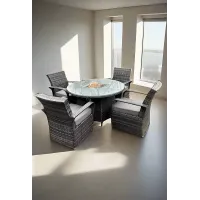 Fenton 4 Seater Round Rattan Garden Set With Fire Pit (Without Rain Cover)