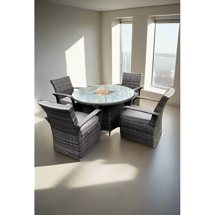 Fenton 4 Seater Round Rattan Garden Set With Fire Pit (Without Rain Cover)