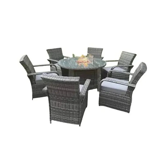 Fenton 4 Seater Round Rattan Garden Set With Fire Pit (Without Rain Cover)