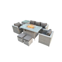 Kensington 7 Seater Rattan Garden Furniture Set with Fire Pit (Without Rain Cover)