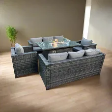 Yorkshire Rattan Garden Furniture Set 8 Seater with Fire Pit (Without Rain Cover)