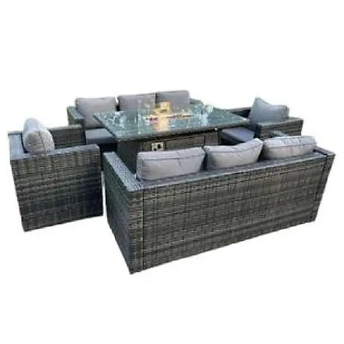 Yorkshire Rattan Garden Furniture Set 8 Seater with Fire Pit (Without Rain Cover)