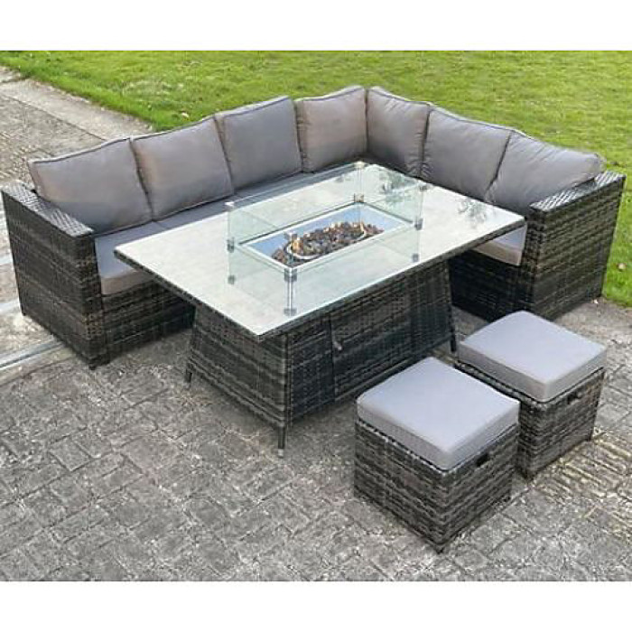 Glasgow 8 Seater Rattan Corner Set with Fire Pit (Without Rain Cover)