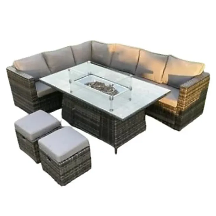 Glasgow 8 Seater Rattan Corner Set with Fire Pit (Without Rain Cover)