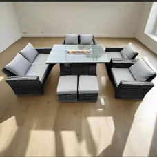 Midlands 8 Seater Rattan Garden Furniture Set With Fire Pit (Without Rain Cover)