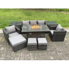 Sloane Wicker PE Rattan Garden Furniture Set With Fire Pit (Without Rain Cover)