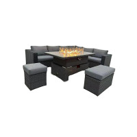 Buxton Rattan Garden Rising Corner Dining Set With Fire Pit and Free Rain Cover