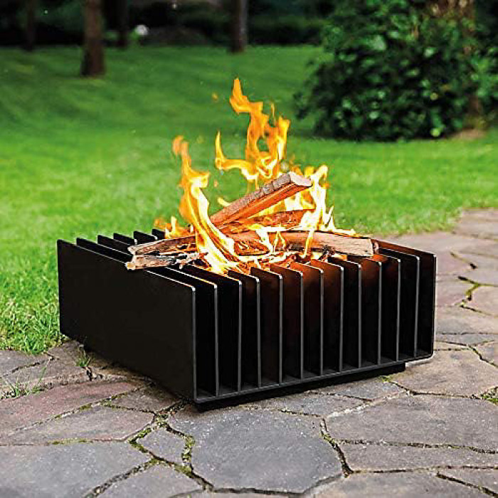 Erizo Freestanding Square Black Garden Fire Bowl Outdoor Firepit 60cm