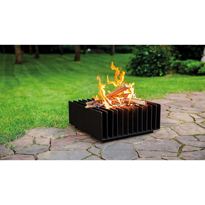 Erizo Freestanding Square Black Garden Fire Bowl Outdoor Firepit 60cm