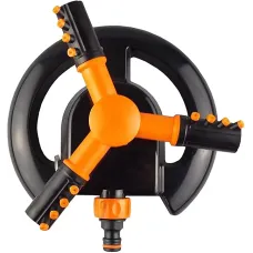 Orange 3-Arm Rotating Lawn Sprinkler - Quick Click Connection, Adjustable Spray, Sturdy Base for Easy Watering