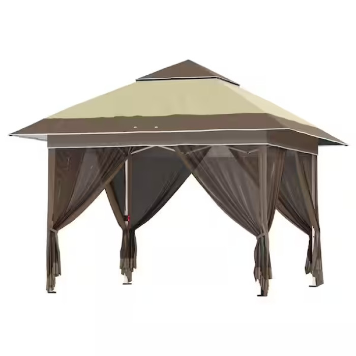 12 ft. x 12 ft. Pop Up Gazebo Outdoor Canopy Shelter, Instant Patio Sun Shade Canopy Tent with 4 Sandbags, Khaki