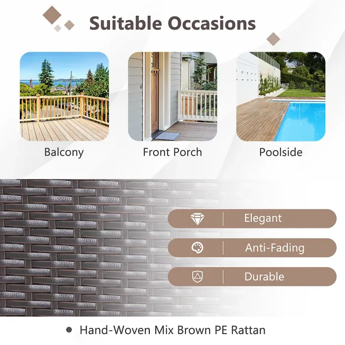 Costway 3 Piece Outdoor Wicker Rocking Chair Set W/ 2 Wicker Rocking Chair & 1 Coffee Table