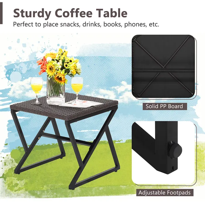 Costway 3 Piece Outdoor Wicker Rocking Chair Set W/ 2 Wicker Rocking Chair & 1 Coffee Table