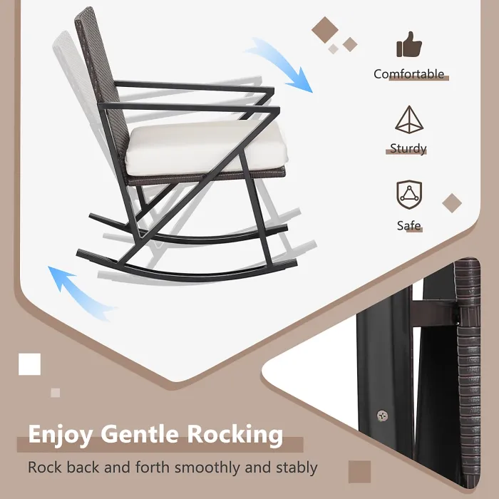 Costway 3 Piece Outdoor Wicker Rocking Chair Set W/ 2 Wicker Rocking Chair & 1 Coffee Table