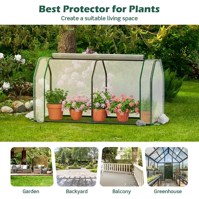 Costway Portable Greenhouse w/ Roll-Up Zippered Door Indoor Outdoor Green Hot House